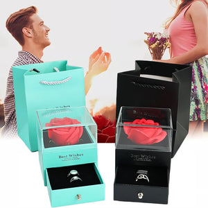 Eternal Rose Jewelry Box Preserved Flower Ring Storage Case with Necklace