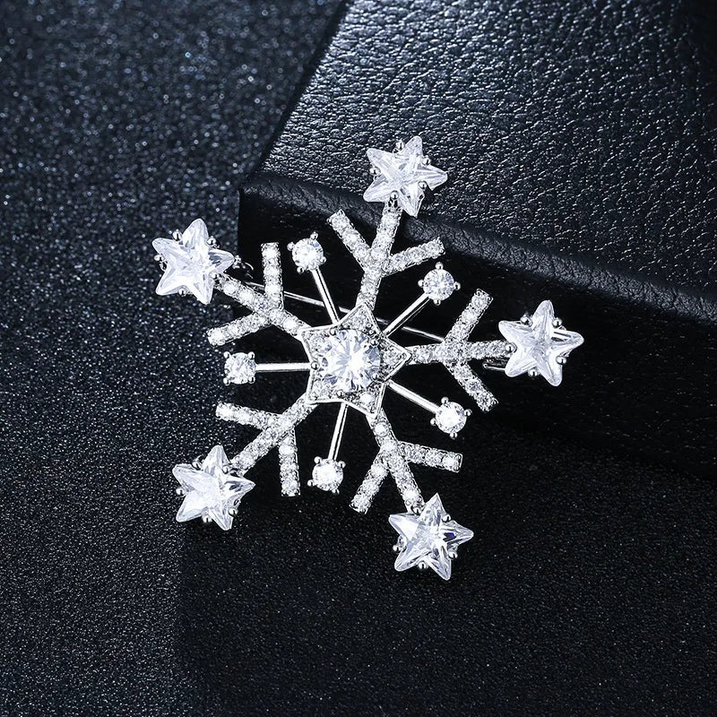 S925 Silver Christmas Snowflake Brooch for Women