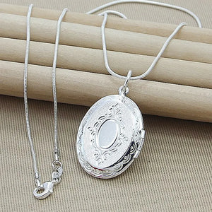 925 Silver Photo Frame Pendant Necklace - Female Charm Jewelry