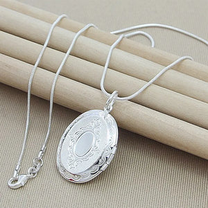 925 Silver Photo Frame Pendant Necklace - Female Charm Jewelry