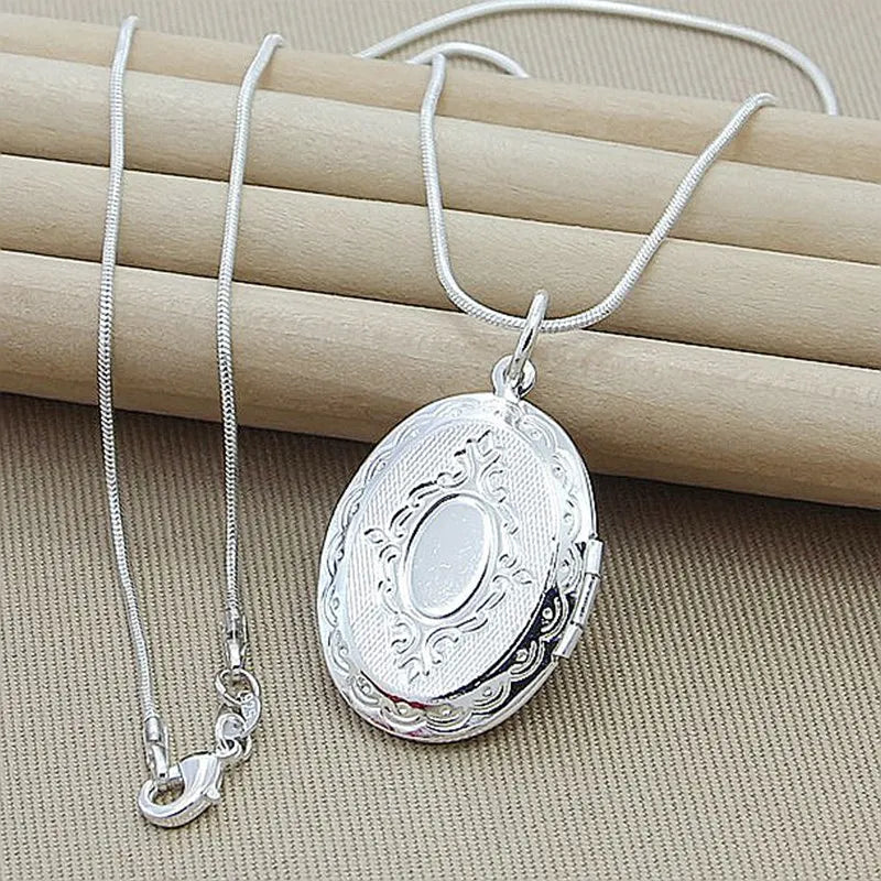 925 Silver Photo Frame Pendant Necklace - Female Charm Jewelry