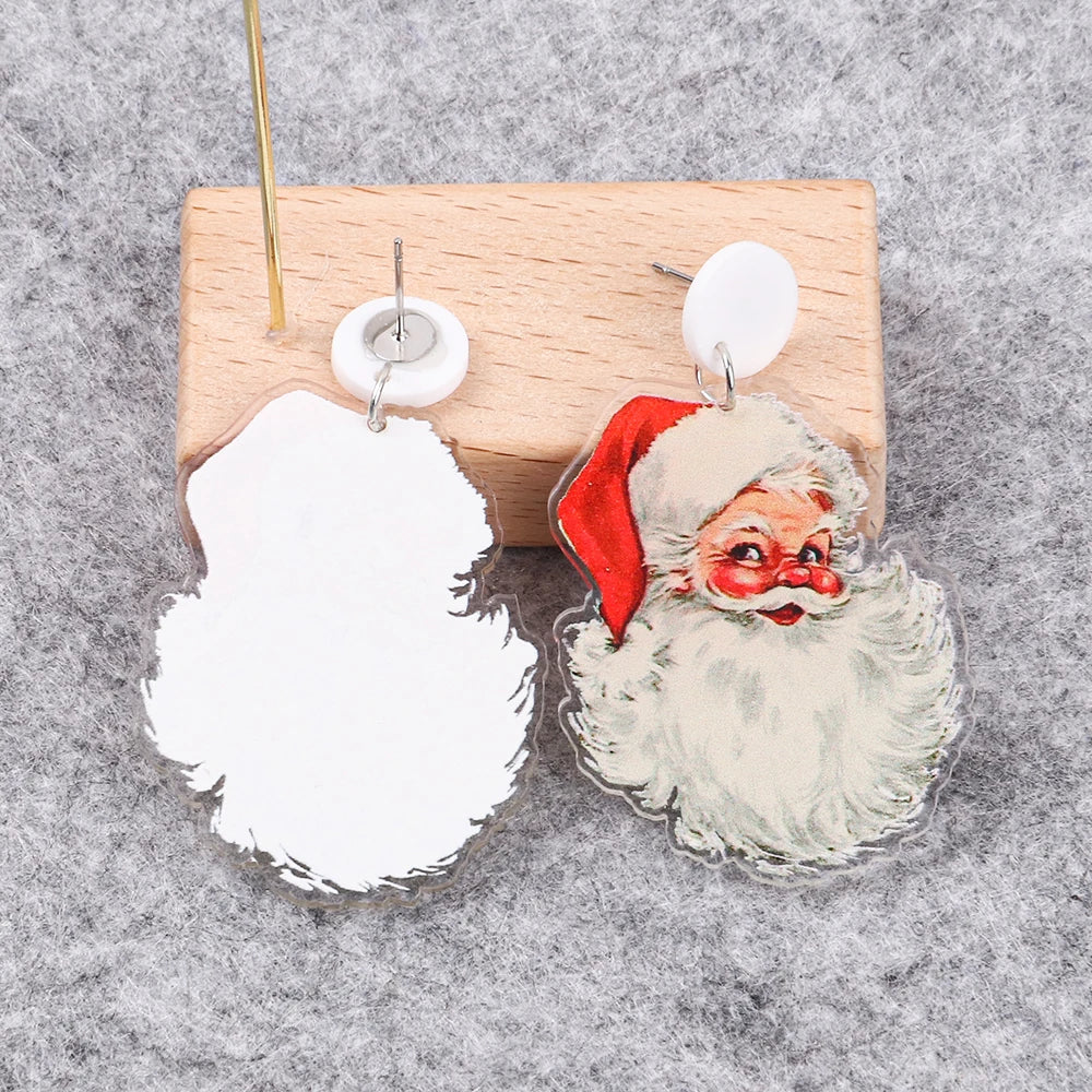 Christmas Santa Cat Acrylic Earrings Vintage Xmas Dangle Jewelry
