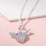 Pave Heart Angel Wings Necklace 925 Sterling Silver Jewelry Pendant For Woman