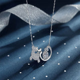 925 Silver Elk Sled Car Zircon Pendant Necklace for Women