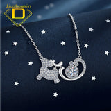 925 Silver Elk Sled Car Zircon Pendant Necklace for Women