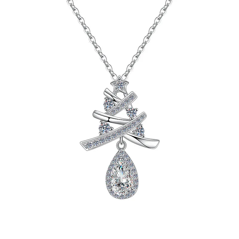925 Silver Elk Sled Car Zircon Pendant Necklace for Women