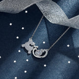 925 Silver Elk Sled Car Zircon Pendant Necklace for Women
