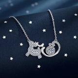 925 Silver Elk Sled Car Zircon Pendant Necklace for Women