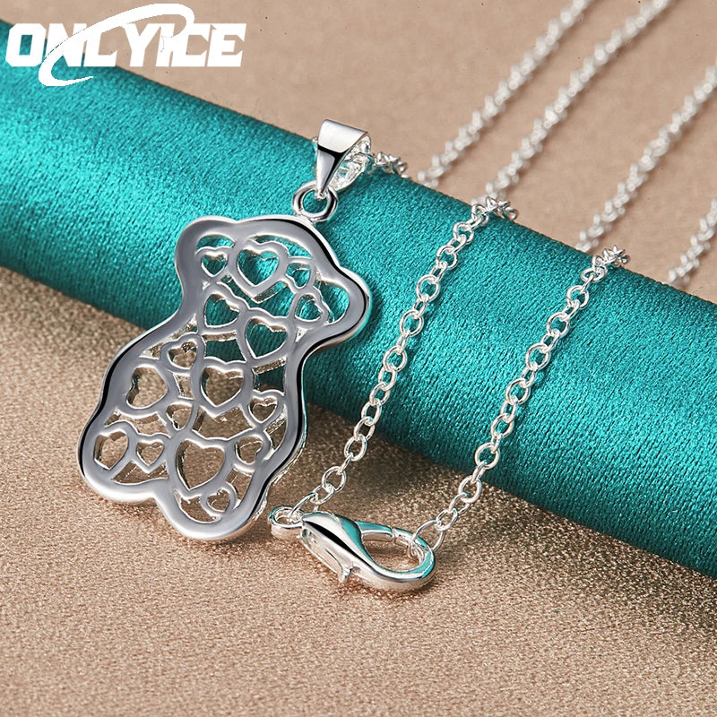925 Silver Bear Pendant Necklace 16-30 inch Chain Women Girl Party Jewelry