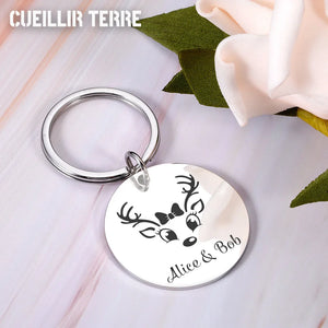 Christmas Elk Graphics Keychain Name Gift