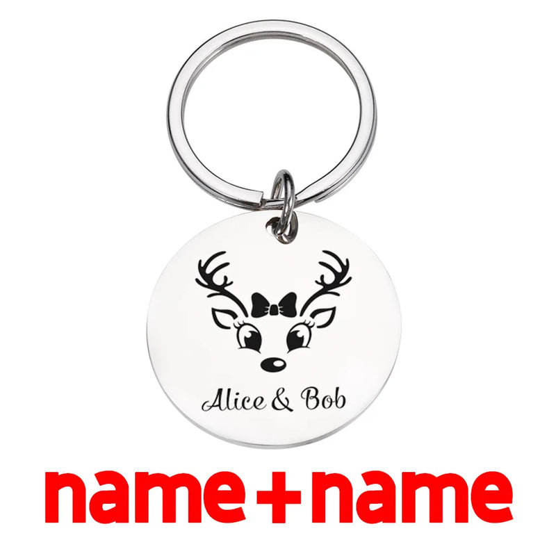 Christmas Elk Graphics Keychain Name Gift