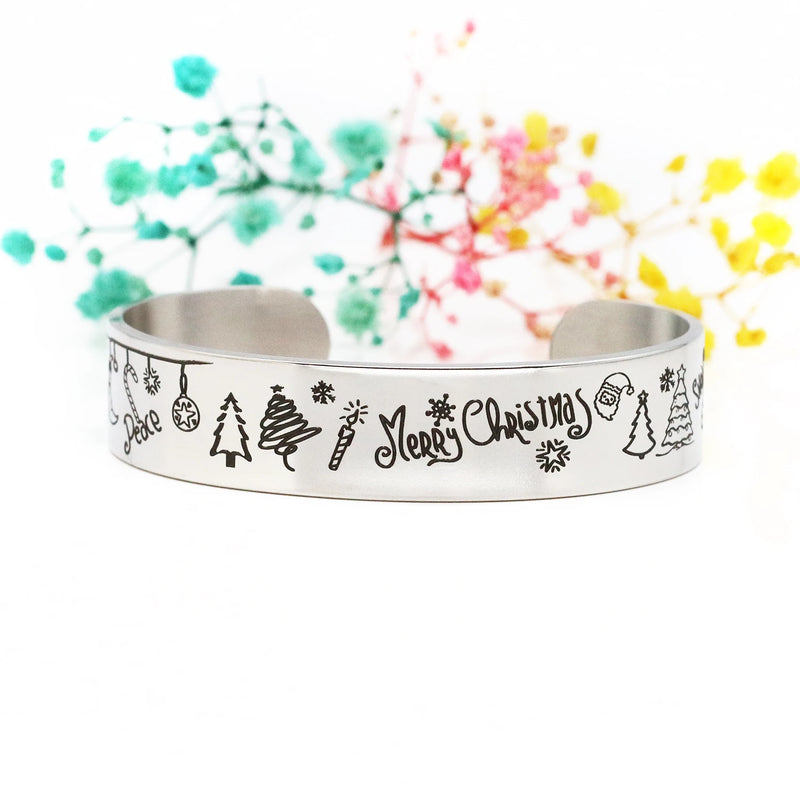 Christmas Stainless Steel Cuff Bangle Engrave Cartoon Figures Bracelet