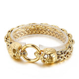 Christmas Punk Skull End Bangle Men's Stainless Steel Double Chain Bracelet