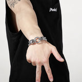 Christmas Punk Skull End Bangle Men's Stainless Steel Double Chain Bracelet