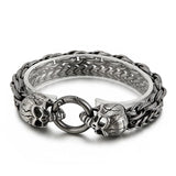 Christmas Punk Skull End Bangle Men's Stainless Steel Double Chain Bracelet