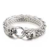Christmas Punk Skull End Bangle Men's Stainless Steel Double Chain Bracelet