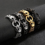 Christmas Punk Skull End Bangle Men's Stainless Steel Double Chain Bracelet