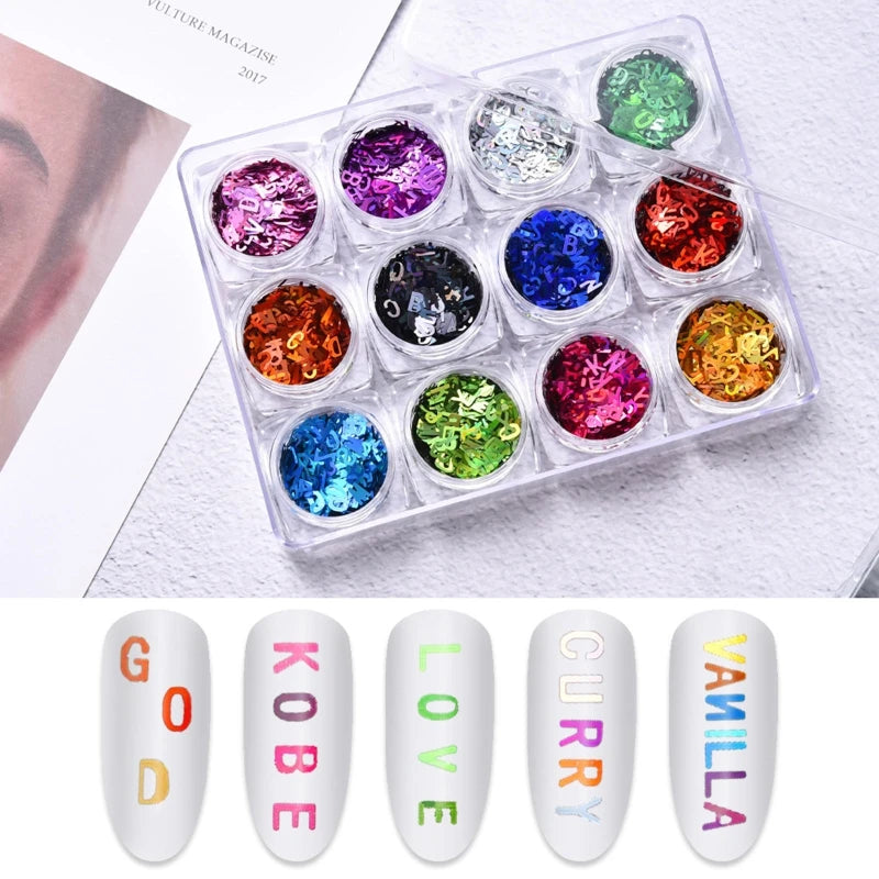 Christmas Glitter Nail Sequins Art Decals 12 Color/Box for Women