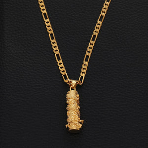 Christmas Dragon Pendant Necklace Column Animal Metal Brass