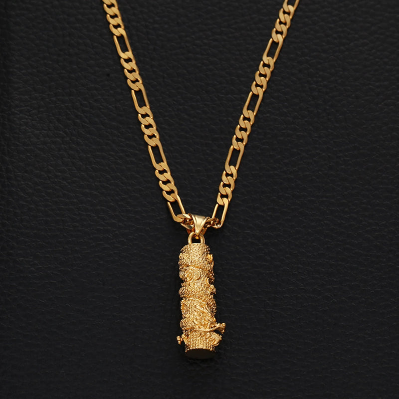 Christmas Dragon Pendant Necklace Column Animal Metal Brass