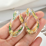 Green Leaves Dried Flower Foil Resin Jewelry DIY Earrings