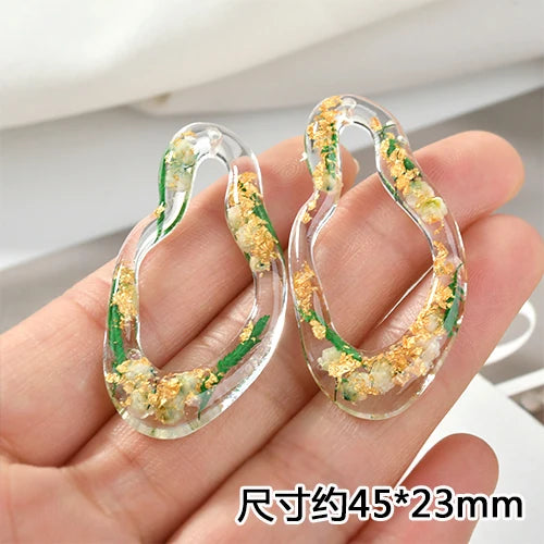 Green Leaves Dried Flower Foil Resin Jewelry DIY Earrings