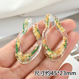 Green Leaves Dried Flower Foil Resin Jewelry DIY Earrings