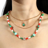 Colorful Rice Beads Ceramic Christmas Necklaces for Women Girls