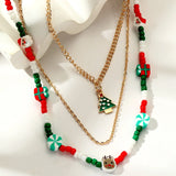 Colorful Rice Beads Ceramic Christmas Necklaces for Women Girls