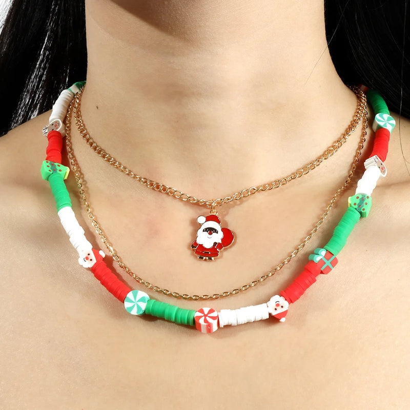 Colorful Rice Beads Ceramic Christmas Necklaces for Women Girls