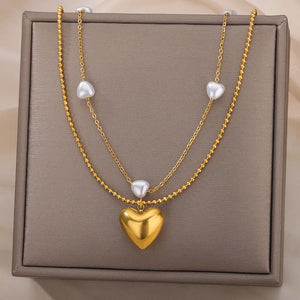 Christmas Jewelry Multilayer Necklace Stainless Steel Pearl Necklace