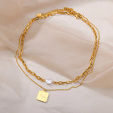 Christmas Jewelry Multilayer Necklace Stainless Steel Pearl Necklace