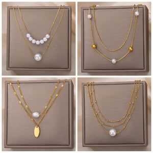 Christmas Jewelry Multilayer Necklace Stainless Steel Pearl Necklace