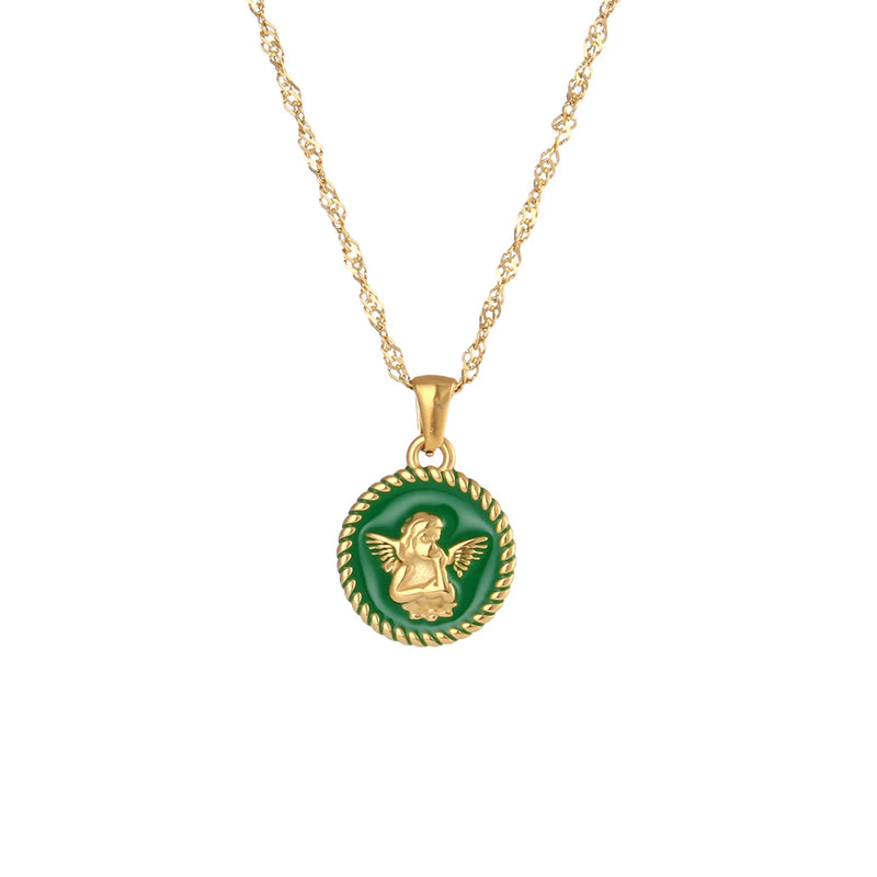 Christmas Jewelry Enamel Angle Pendant Necklace