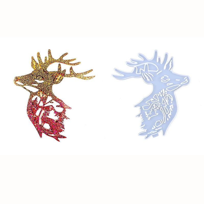 Christmas Deer Head Epoxy Resin Mold for DIY Craft Making