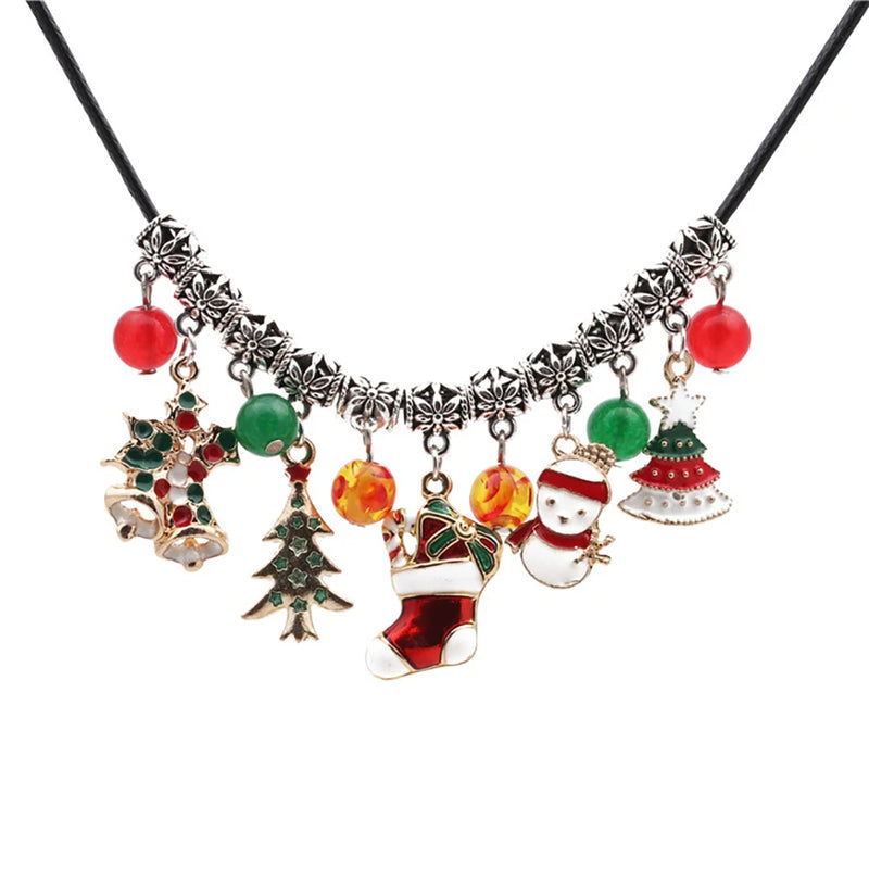 Christmas Necklace Snowman Tree Stocking Pendant Necklace