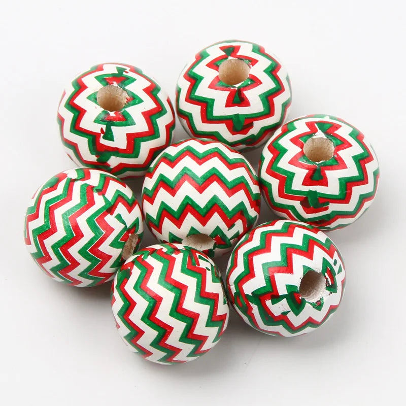 10Pcs Snowflake Printed Wooden Beads DIY Crafts Toy Jewelry Bracelet