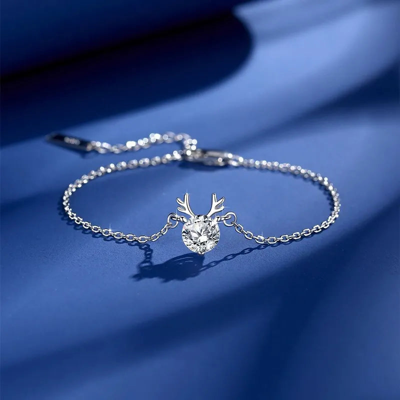 Christmas Year South S925 Silver Zircon Deer Horn Bracelet