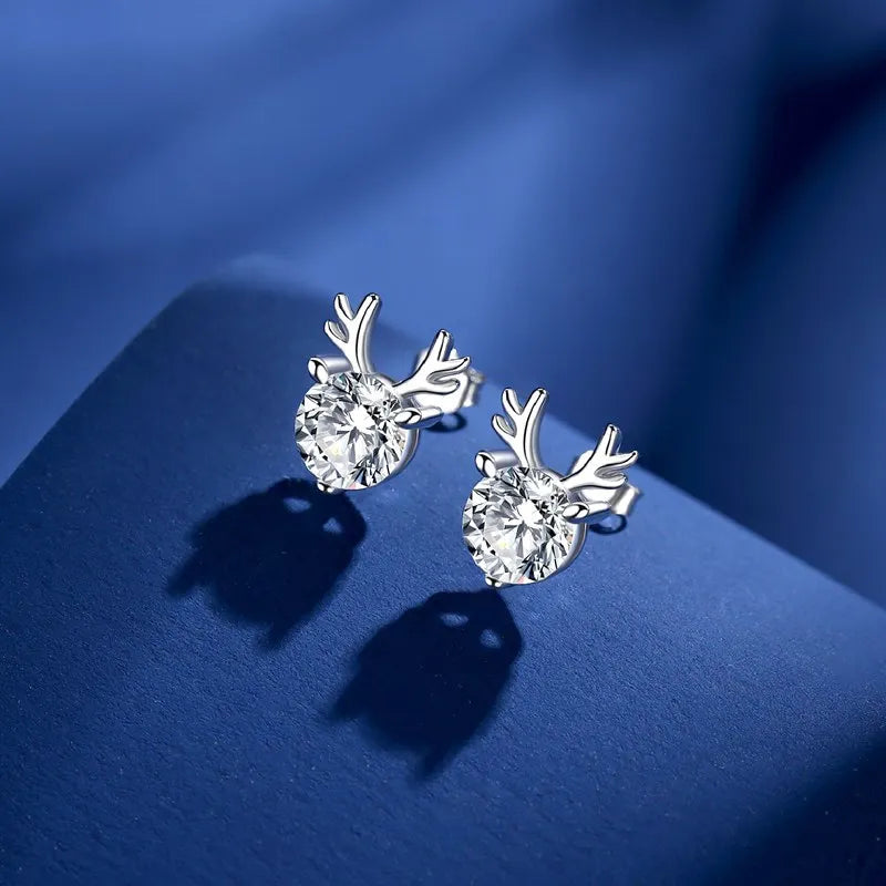 Christmas Year S925 Silver Zirconium Diamond Deer Earrings