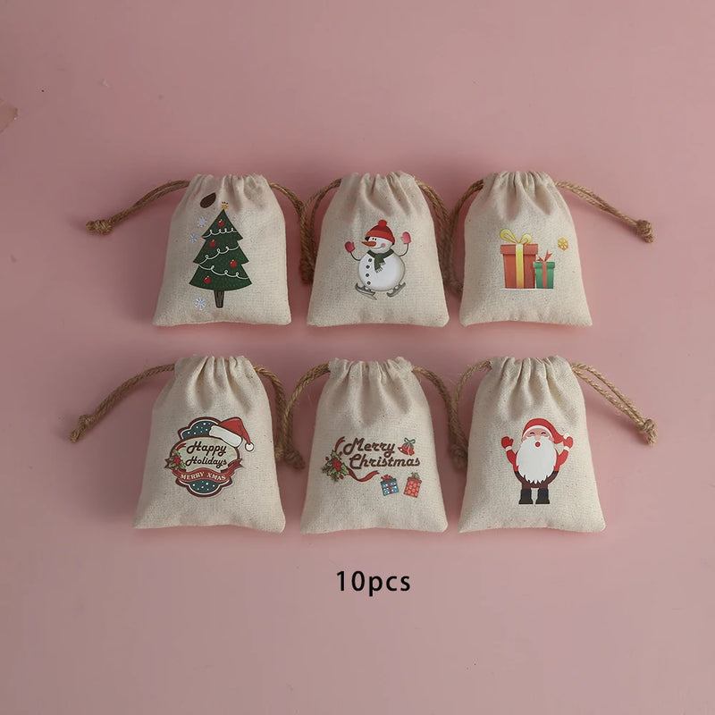 Christmas Patten Nature Cotton Bag for Candy Party Gift Bag