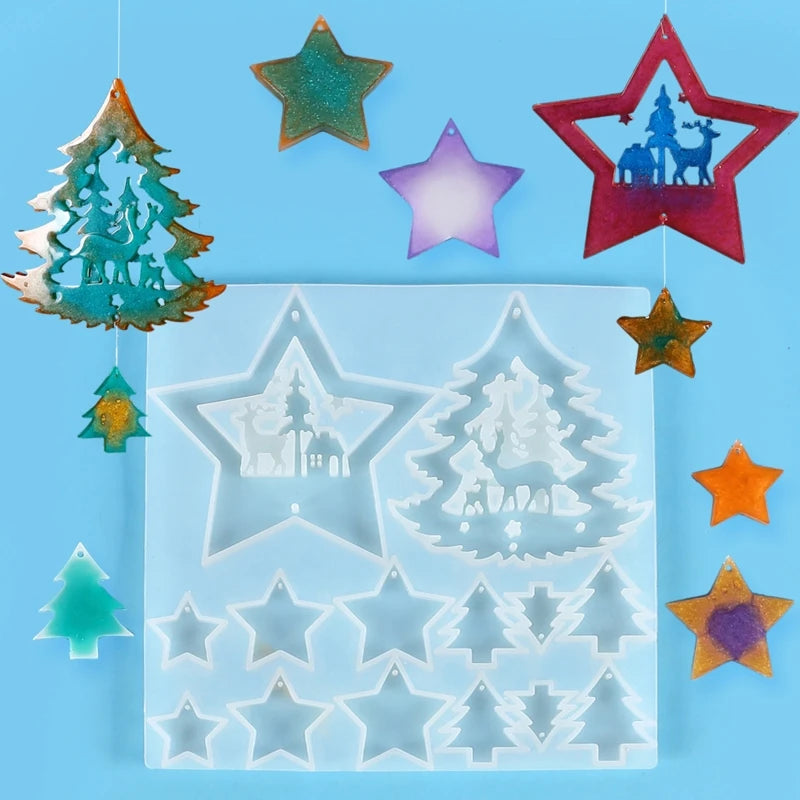 Christmas Pendant Mold Silicone Xmas Tree Star DIY Hanging Ornament