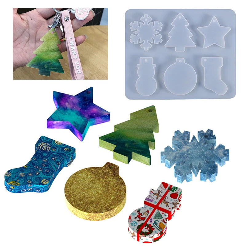 Christmas Pendant Silicone Resin Mold Snowflake Snowman