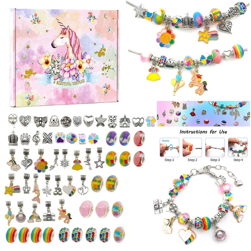 Christmas Pink Unicorn Set DIY Crystal Bracelet Jewelry Gift