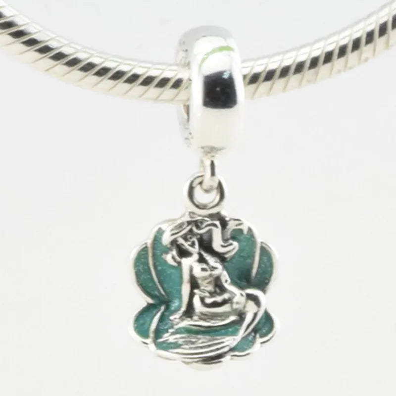Christmas Princess Sea Shell Dangle Charms Silver 925 Women DIY Bracelet