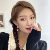 Christmas Red Bow Drop Earring for Women Heart Flocking Bowknot