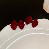 Christmas Red Bow Drop Earring for Women Heart Flocking Bowknot