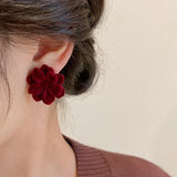 Christmas Red Bow Drop Earring for Women Heart Flocking Bowknot