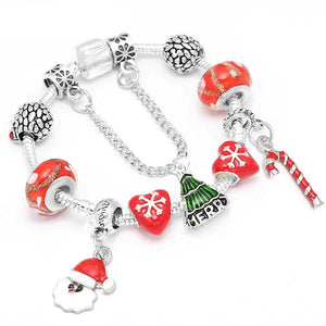 Christmas Charm Bracelet w/ Crystal Tree Beads for Women Kids Xmas