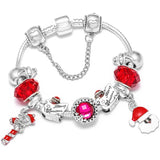 Christmas Charm Bracelet w/ Crystal Tree Beads for Women Kids Xmas
