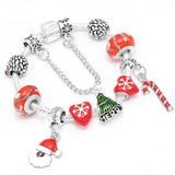 Christmas Charm Bracelet w/ Crystal Tree Beads for Women Kids Xmas